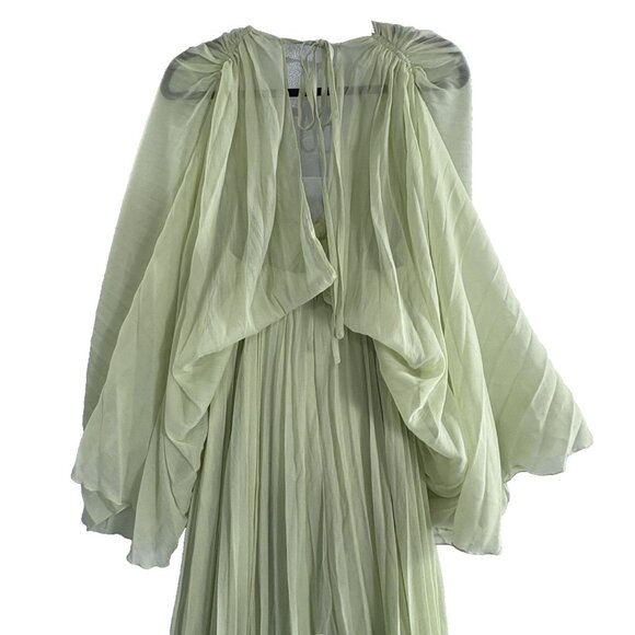 ASOS Women Maxi Dress Pleated Drape Capelet Twist Front Chiffon Sz 0 Lite Green - Picture 6 of 14